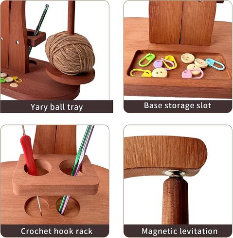 Magnetic Wooden Yarn Holder for Crocheting & Knitting – Smooth Rotating Yarn Spinner with Double Spindles, Tangle-Free Thread Dispenser, Ideal Gift for Knitters & Weavers (Natural) in Saudi Arabia