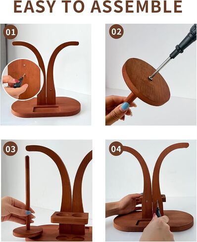 Magnetic Wooden Yarn Holder for Crocheting & Knitting – Smooth Rotating Yarn Spinner with Double Spindles, Tangle-Free Thread Dispenser, Ideal Gift for Knitters & Weavers (Natural) in Saudi Arabia
