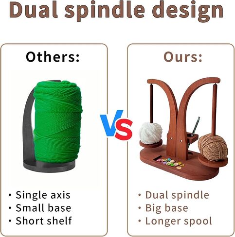 Magnetic Wooden Yarn Holder for Crocheting & Knitting – Smooth Rotating Yarn Spinner with Double Spindles, Tangle-Free Thread Dispenser, Ideal Gift for Knitters & Weavers (Natural) in Saudi Arabia