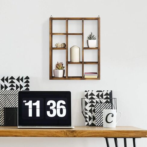 صندوق ظلال أكريليك شفاف ممتاز من MyGift مع 9 حجرات، علبة عرض Knickknack قابلة للتثبيت على الحائط، رف عائم شفاف مزخرف للتماثيل والمقتنيات والنباتات in Kuwait