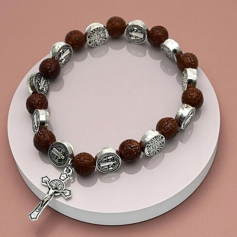CACALOSS Catholic Red Crystal Rosary Bracelet Cross And Magic Medallion(Red) in Saudi Arabia