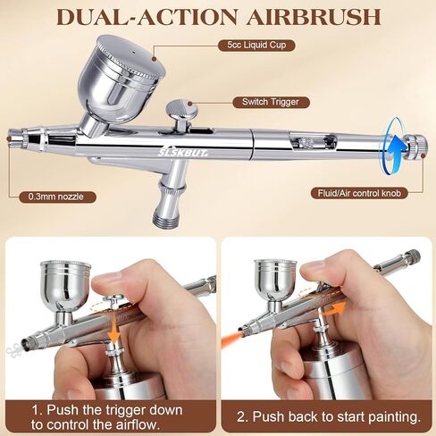 Slskbut Handheld Airbrush Kit with Compressor - 32PSI High Pressure, Portable Cordless Air Brushes, Dual Action Airbrush Gun Set, Ideal for Painting, Makeup, Nail Art, Tattoo, Model and Cake Coloring in Saudi Arabia