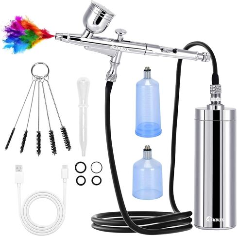 Slskbut Handheld Airbrush Kit with Compressor - 32PSI High Pressure, Portable Cordless Air Brushes, Dual Action Airbrush Gun Set, Ideal for Painting, Makeup, Nail Art, Tattoo, Model and Cake Coloring in Saudi Arabia