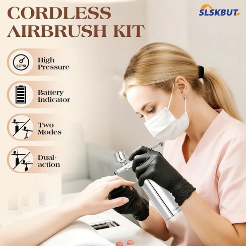 Slskbut Handheld Airbrush Kit with Compressor - 32PSI High Pressure, Portable Cordless Air Brushes, Dual Action Airbrush Gun Set, Ideal for Painting, Makeup, Nail Art, Tattoo, Model and Cake Coloring in Saudi Arabia