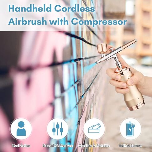Airbrush Kit with Compressor, Portable Cordless Airbrush Gun, Rechargeable Handheld Mini Air Compressor Airbrush, for Makeup, Cake Decor, Model Coloring, Nail Art, Tattoo Barber in Saudi Arabia