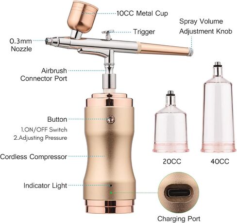 Airbrush Kit with Compressor, Portable Cordless Airbrush Gun, Rechargeable Handheld Mini Air Compressor Airbrush, for Makeup, Cake Decor, Model Coloring, Nail Art, Tattoo Barber in Saudi Arabia