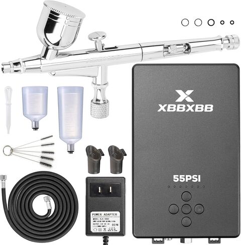 Upgraded 55PSI Dual-Action Airbrush Kit with Compressor - Ultra Silent, Adjustable 7-Level Pressure for Cake Decoration, Makeup, Model Painting, Nail Art, Tattoo in Saudi Arabia