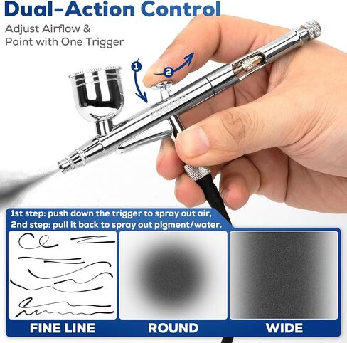 طقم البخاخة المزدوج ذات الدلالي التي تمت ترقيتها 55psi مع ضاغط-ضاغط صامت للغاية وقابل للتعديل لزخارف الكيك ، والمكياج ، والرسم النموذجي ، وفن الأظافر ، والوشم in Kuwait