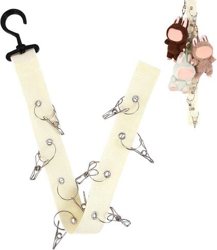 Plush Toy Display Strap with 8 Metal Clips, Hanging Wall Doll Organizer for 15-17cm Blind Box Dolls & Plush Animals Storage (Black) in Saudi Arabia