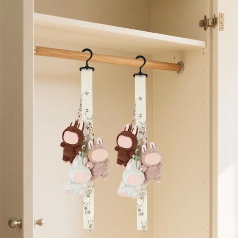 Plush Toy Display Strap with 8 Metal Clips, Hanging Wall Doll Organizer for 15-17cm Blind Box Dolls & Plush Animals Storage (Black) in Saudi Arabia