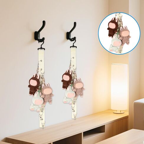 Plush Toy Display Strap with 8 Metal Clips, Hanging Wall Doll Organizer for 15-17cm Blind Box Dolls & Plush Animals Storage (Black) in Saudi Arabia