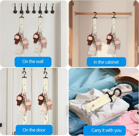 Plush Toy Display Strap with 8 Metal Clips, Hanging Wall Doll Organizer for 15-17cm Blind Box Dolls & Plush Animals Storage (Black) in Saudi Arabia