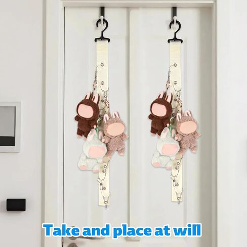 Plush Toy Display Strap with 8 Metal Clips, Hanging Wall Doll Organizer for 15-17cm Blind Box Dolls & Plush Animals Storage (Black) in Saudi Arabia