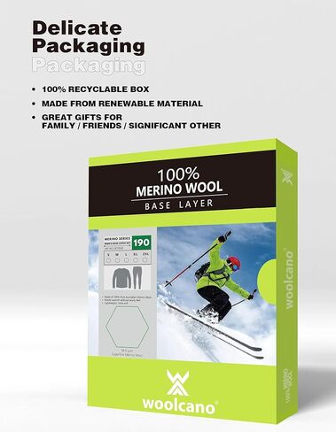 woolcano Men's 100% Merino Wool Base Layer Sets Lightweight Active Base Layer for Ski in Kuwait