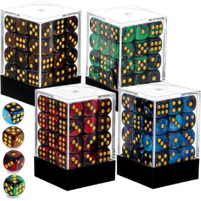 144 Pcs 12MM 6 Sided Mini Dice Set, Pearl Pattern Game Tiny Dices Mable Two Colors D6 Game Standard Dices with Portable Plastic Box for Yahtzee and Teaching Math Learning (4 Color) in Kuwait