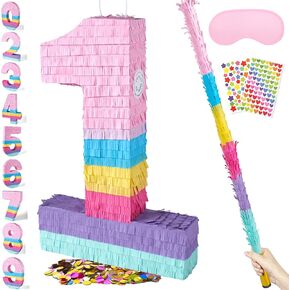 PCFING 20 Inch Number 6 Piñata Rainbow Candy Color with 30 Inch Piñata Stick Blindfold Confetti for Boy Girl Kids Birthday Party Decorations, Anniversary Celebration, Fiesta in Kuwait
