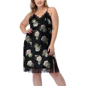 ABC-STAR Women's Plus Size Satin Slip Nightgown Lace Chemise Lingeries Sexy Slit Negligees Sleepwear in Kuwait