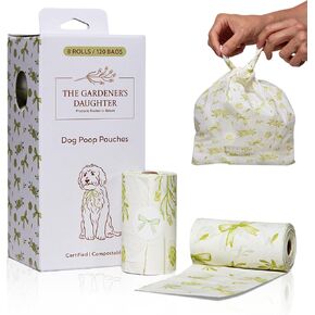 Gardener’s Daughter Poop Bags – 120 Count | Elegant White with Green Ribbon Print | Leak-Proof, Earth-Friendly Waste Bags for Dogs, Cats| Fits Standard Dispensers in Saudi Arabia