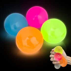 4 Pcs Glowing Sticky Balls, Squishy Stress Ball, Stress Relieving Glow in The Dark Toys Stick to The Wall, Squeeze Toys for Adults Kids for Birthday Gift, Party Favors & Prizes in Saudi Arabia