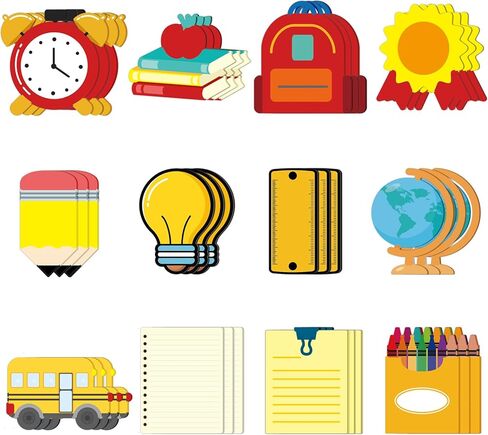 Fuutreo Large Size 36 Pcs Back to School Cutouts Classroom Bulletin Board Decoration 6.69" Crayons Pencils Big Cutouts First Day of Classroom Wall Decor Party Supplies for Teachers DIY(Fresh Style) in Saudi Arabia
