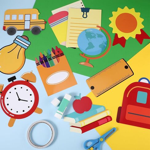 Fuutreo Large Size 36 Pcs Back to School Cutouts Classroom Bulletin Board Decoration 6.69" Crayons Pencils Big Cutouts First Day of Classroom Wall Decor Party Supplies for Teachers DIY(Fresh Style) in Saudi Arabia