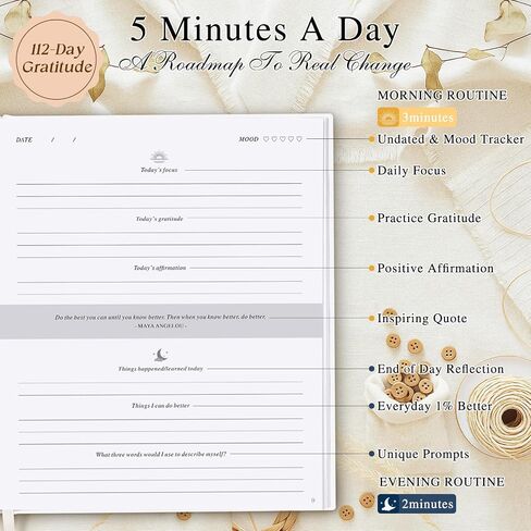 Lanpn Daily Gratitude Journal for Woman Men, 4 Month Affirmation & Mindfulness Planner, 7.8"x9.2" The 5 Minute Grateful Guided Diary, Undated Reflection Notebook with Positivity Prompts & Quotes in Saudi Arabia