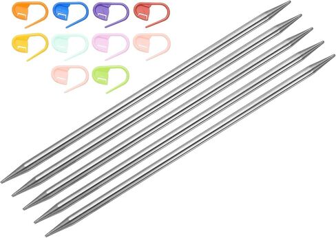 uxcell 5Pcs US 9(5.5mm) Double Pointed Knitting Needle 7.87 Inches Length Stainless Steel Sweater Stitching Needles with 10 Stitch Marker for Handmade Projects DIY Knitting in Saudi Arabia