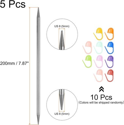 uxcell 5Pcs US 9(5.5mm) Double Pointed Knitting Needle 7.87 Inches Length Stainless Steel Sweater Stitching Needles with 10 Stitch Marker for Handmade Projects DIY Knitting in Saudi Arabia