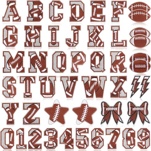 Meneng Iron on Latters Patches for Clothing: 48pcs Football A-Z Alphabet و 0-9 Patch Patch for Bowl Party Higs-Football DIY Forms لتخصيص حقائب الظهر القبعات القبعات القبعات والرقم in Kuwait
