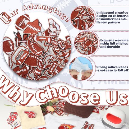 Meneng Iron on Latters Patches for Clothing: 48pcs Football A-Z Alphabet و 0-9 Patch Patch for Bowl Party Higs-Football DIY Forms لتخصيص حقائب الظهر القبعات القبعات القبعات والرقم in Kuwait