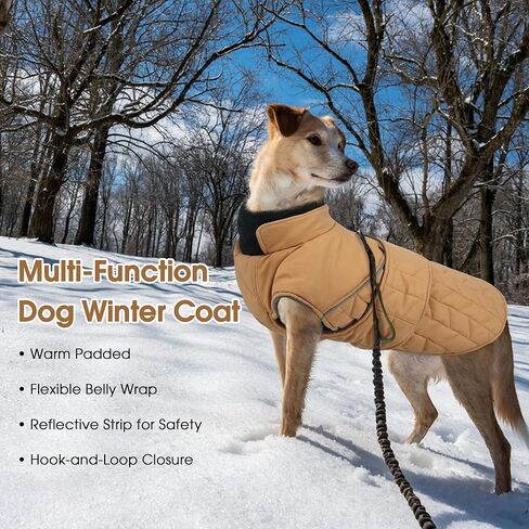 PUMYPOREITY Warm Dog Jacket, Reflective Winter Coat with Adjustable Hook & Loop, Fleece Snowsuit with Turtleneck, Water Resistant Cold Weather Coats for Small Medium Large Dogs, 2XL, Blue in Kuwait