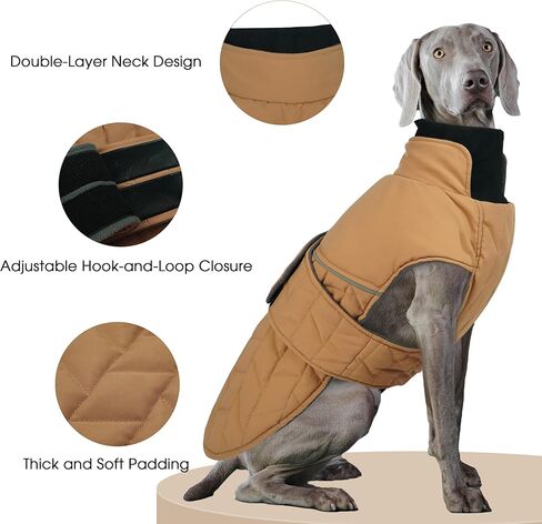 PUMYPOREITY Warm Dog Jacket, Reflective Winter Coat with Adjustable Hook & Loop, Fleece Snowsuit with Turtleneck, Water Resistant Cold Weather Coats for Small Medium Large Dogs, 2XL, Blue in Kuwait
