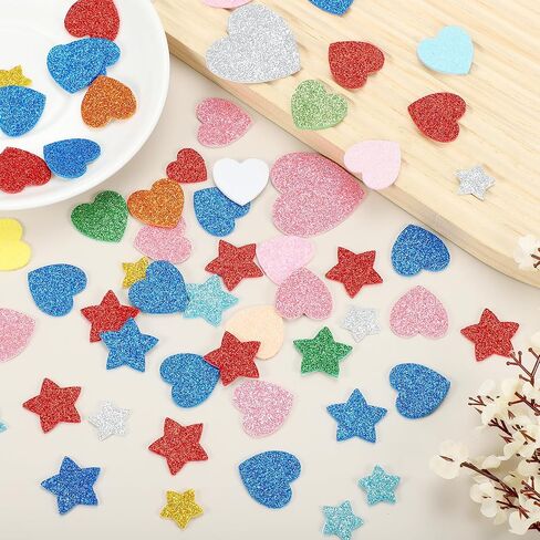 MECCANIXITY 60Pcs Glitter Foam Stickers 1 Inch Self-Adhesive Sparkly Heart-Shape Glitter Stickers for Arts Craft Supplies, DIY and Decor, Red in Saudi Arabia