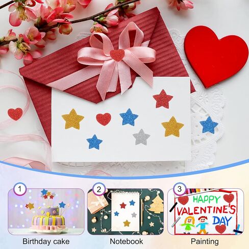 MECCANIXITY 60Pcs Glitter Foam Stickers 1 Inch Self-Adhesive Sparkly Heart-Shape Glitter Stickers for Arts Craft Supplies, DIY and Decor, Red in Saudi Arabia
