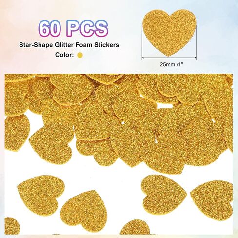 MECCANIXITY 60Pcs Glitter Foam Stickers 1 Inch Self-Adhesive Sparkly Heart-Shape Glitter Stickers for Arts Craft Supplies, DIY and Decor, Red in Saudi Arabia