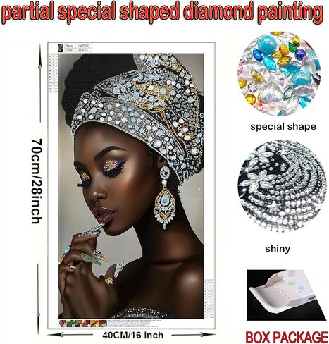African Woman Diamond Art Kits for Adults,5D Partial DIY Diamond Painting kit for Beginners,Special Shaped Diamond Art,Sparkling gem Art,Diamond Mosaic Embroidery,Wall Art Home Decor,11.81x15.7inch in Saudi Arabia