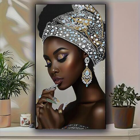 African Woman Diamond Art Kits for Adults,5D Partial DIY Diamond Painting kit for Beginners,Special Shaped Diamond Art,Sparkling gem Art,Diamond Mosaic Embroidery,Wall Art Home Decor,11.81x15.7inch in Saudi Arabia