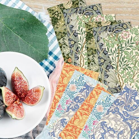 120PCS William Morris Floral Paper Napkins - 6 Vintage Wildflower Disposable Hand Towels for Bathroom, Dinner, Picnic, Wedding | 4.5"x8" | Disposable Napkins for Daily Use, Family Gatherings in Kuwait