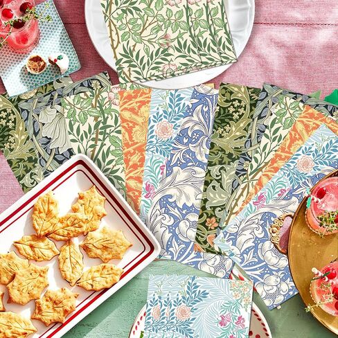 120PCS William Morris Floral Paper Napkins - 6 Vintage Wildflower Disposable Hand Towels for Bathroom, Dinner, Picnic, Wedding | 4.5"x8" | Disposable Napkins for Daily Use, Family Gatherings in Kuwait