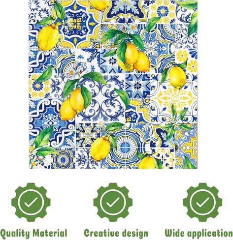 40PCS Capri Lemon Paper Napkins Tiles Lemons Party Napkins Disposable Royal Blue and White Mediterranean Lemon Decorative Paper Napkins for Positano Lemons Holiday Party Decorations 6.5" x 6.5" in Saudi Arabia