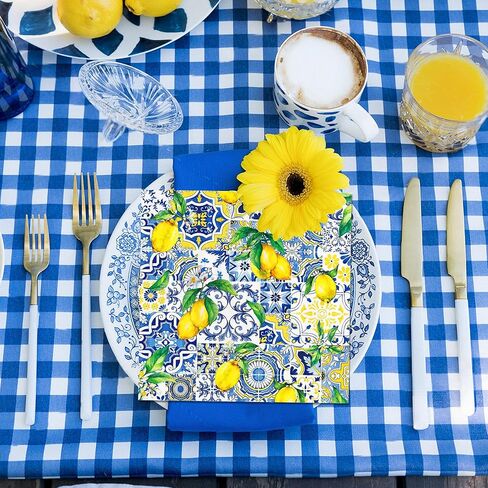 40PCS Capri Lemon Paper Napkins Tiles Lemons Party Napkins Disposable Royal Blue and White Mediterranean Lemon Decorative Paper Napkins for Positano Lemons Holiday Party Decorations 6.5" x 6.5" in Saudi Arabia