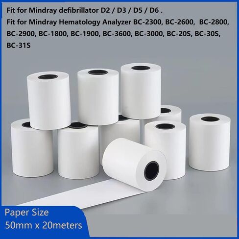 White Thermal Paper 50mm x 20 meters Fit for Min.dray Defi.brillator D2/D3/D5/D6 and for Hema. tology Analyzer BC-2300/2600/2800/2900/1800/1900, BC-3000/3600, BC-20S, BC-30S, BC-31S in Saudi Arabia