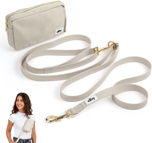 Elby - Hands Free Dog Leash مع حقيبة علاج - إكسسوارات المشي الكلاب - مقود تدريب الكلاب مع حزمة فاني - ملحقات الكلاب وأساسيات المشي - الكلاب المتوسطة والكبيرة (البيج الداكن ، العادية) in Saudi Arabia