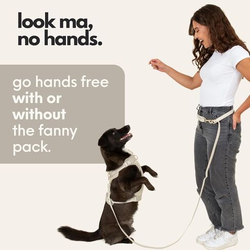 Elby - Hands Free Dog Leash مع حقيبة علاج - إكسسوارات المشي الكلاب - مقود تدريب الكلاب مع حزمة فاني - ملحقات الكلاب وأساسيات المشي - الكلاب المتوسطة والكبيرة (البيج الداكن ، العادية) in Saudi Arabia