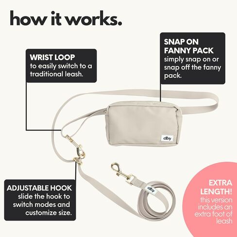 Elby - Hands Free Dog Leash مع حقيبة علاج - إكسسوارات المشي الكلاب - مقود تدريب الكلاب مع حزمة فاني - ملحقات الكلاب وأساسيات المشي - الكلاب المتوسطة والكبيرة (البيج الداكن ، العادية) in Saudi Arabia