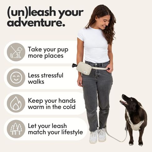 Elby - Hands Free Dog Leash مع حقيبة علاج - إكسسوارات المشي الكلاب - مقود تدريب الكلاب مع حزمة فاني - ملحقات الكلاب وأساسيات المشي - الكلاب المتوسطة والكبيرة (البيج الداكن ، العادية) in Saudi Arabia