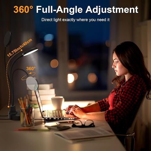 15W LED Desk Lamp with USB Charging Ports – Dimmable Table Lamp with 3 Color Temps, 5 Brightness, 4 Timers, Flexible Gooseneck Light with Base, Eye-Caring Reading Light for Home Office, Bedroom, Study in Saudi Arabia
