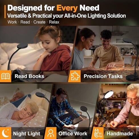 15W LED Desk Lamp with USB Charging Ports – Dimmable Table Lamp with 3 Color Temps, 5 Brightness, 4 Timers, Flexible Gooseneck Light with Base, Eye-Caring Reading Light for Home Office, Bedroom, Study in Saudi Arabia