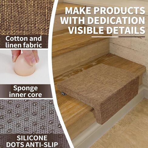 شراء وسادة أرضية للدرج الداخلي ، وسادة خطوة غير قابلة للانزلاق فاخرة فاخرة ذات كثافة عالية الكثافة للقراءة واللعب أثناء وجوده على الدرج ، 12.6 "× 10" ، براون in Kuwait