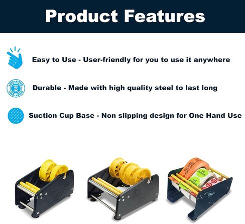 MDJ بواسطة Devest Manual Label Dispenser مع 4 أكواب شفط قاعدة للطاولة ، حامل قابل للتعديل لفة متعددة للمكتب ، المنزل ، المدرسة ، المستودع ، القشر السهل ، يناسب ما يصل إلى 3 "علامات عريضة in Kuwait